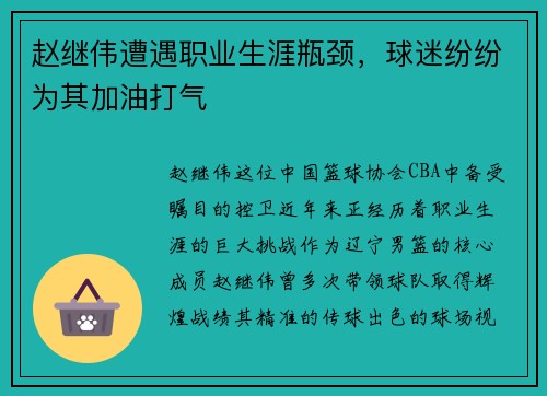 赵继伟遭遇职业生涯瓶颈，球迷纷纷为其加油打气
