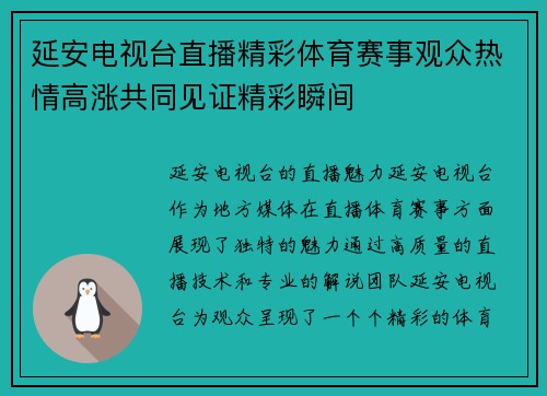 延安电视台直播精彩体育赛事观众热情高涨共同见证精彩瞬间